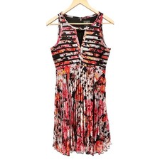 Adrianna Papell Pleated Chiffon Fit Flare Dress Sz 6 Sleeveless Daisy Floral