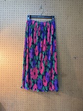 Pleated Floral Maxi Skirt Boho Purple Pink Green Black Casual 30in Length