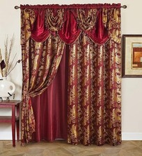 GLORY RUGS Jacquard Luxury Window 2 Panel Set With Valance Curtains  Tie Backs