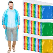 100 Pack of Adult Rain Ponchos with Hood Disposable Plastic Rain Ponchos Bulk...