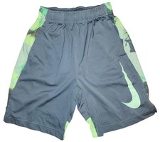 Boy's Nike Dri-Fit Gray Neon Green Athletic Shorts Pockets Pull On Medium