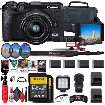 Canon EOS M6 Mark II Mirrorless Camera with 15-45mm Lens and EVF-DC2 + More