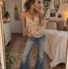 Y2K VTG Babydoll Cami Top XL Floral Lace Trim Coquette Fairycore Cottagecore