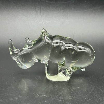Vintage Rhinoceros Rhino Art Glass Small Paperweight Figurine Animal Figure