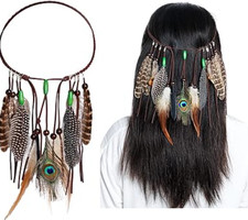 Native American Feather Boho Headband for Women Festival Costumes Head Dress