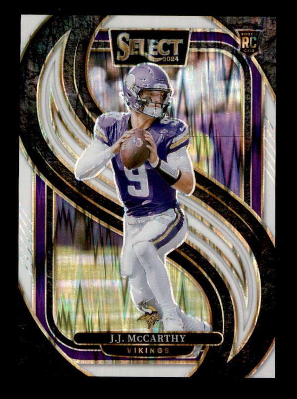 J.J. MCCARTHY 2024 PANINI SELECT #134 ROOKIE WHITE SHOCK PRIZM #111/199 T6087