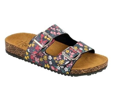 Bobbie Brooks Sandals Sz S (5/6) Cork Slides Floral Buckle 2 Straps NWT