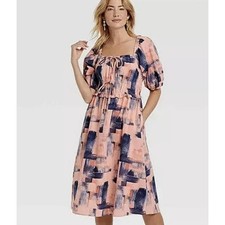 Universal Thread Large Pink Blue Puff Short Sleeve Elastic Waist Dress
