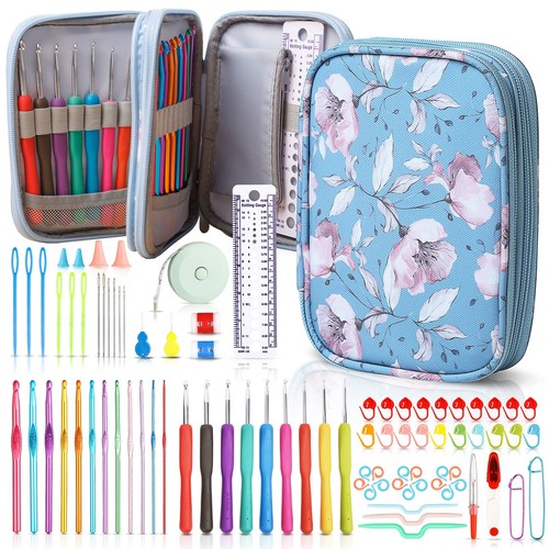 Crochet Hooks Kit with Case, 86-Piece, Ergonomic Crochet Needles Weave Yarn K...