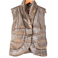 MY ANORAK Quilted Duck Down Puffer Vest Sterling Grey Shawl Collar Small