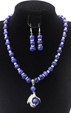 Lapis lazuli necklace & earrings set with eagle's claw pendant
