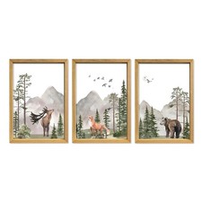 Wild Woodland Animals Nursery Wall Art Decor 11" 16" Set of 3 Jungle Theme Sa...