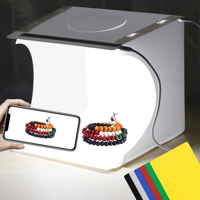 Photo Light Box 10'' Portable Folding Photography Light Tent Kit with 2 Light Bar