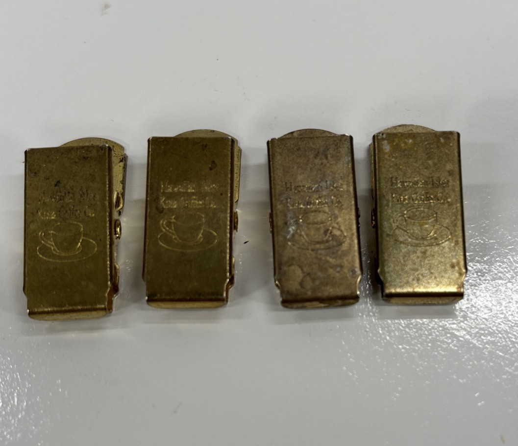 Lot of 4 Hawaiian Isles Kona Coffee Co. Miniature Bag Clips Advertising Vtg.