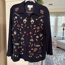 Susan Graver Style Womens Top XL Floral Embro...