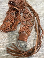 Vintage Wide 100 Leather Macrame Long Fringe Hippie Belt Rare