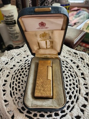 Vintage Dunhill Rollagas Lighter 24K Gold Plated Florentine Pattern W/Box&Papers