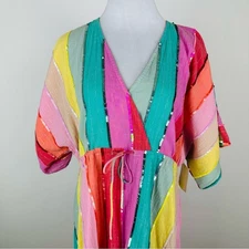 Sundress Deva Multi Stripe Sequin Resort Wear Summer Dress Size XS/S