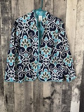 Alfred Dunner Petite Quilted Open Front Paisley Print Long Sleeve Jacket Size 14