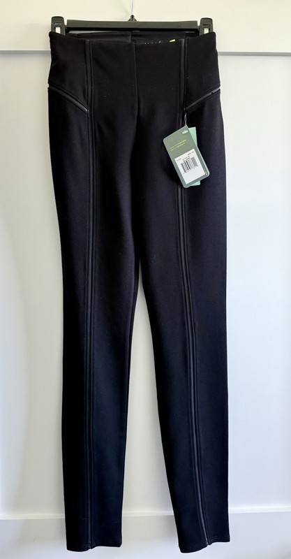 Lysse Black High Waisted Leggings Faux Leather Trim Ponte Slimming Pants