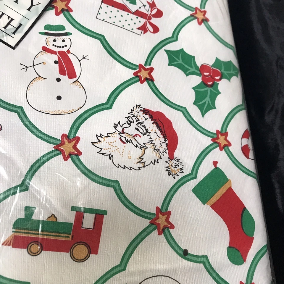 Mantel de Navidad Vintage Vinilo Blanco 52x70 Franela Oblongo Trasero Papá Noel Vacaciones Foto 4 de 4