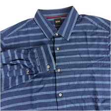 Hugo Boss Men  s XL Regular Fit Long Sleeve Button Up Shirt Blue Striped