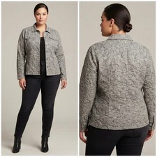 Chico's Women's Gray Rose Floral Jacquard Button Front Jacket Size 2 Metallic
