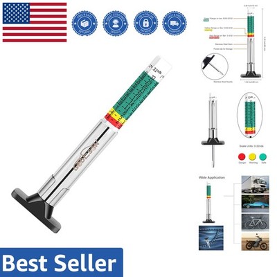 Stainless Steel Tire Tread Depth Gauge with Pocket Clip - Accurate 1/32'' Reading