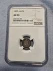 1850 H10C Liberty Seated Half Dime NGC AU 58