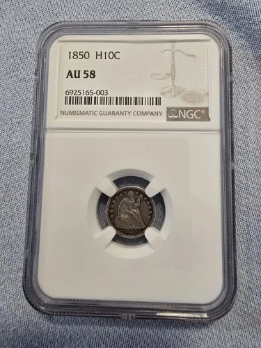 1850 H10C Liberty Seated Half Dime NGC AU 58