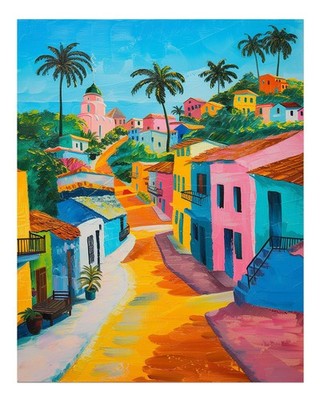 Vibrant Tropical Street Scene Wall Art Poster Premium Quality