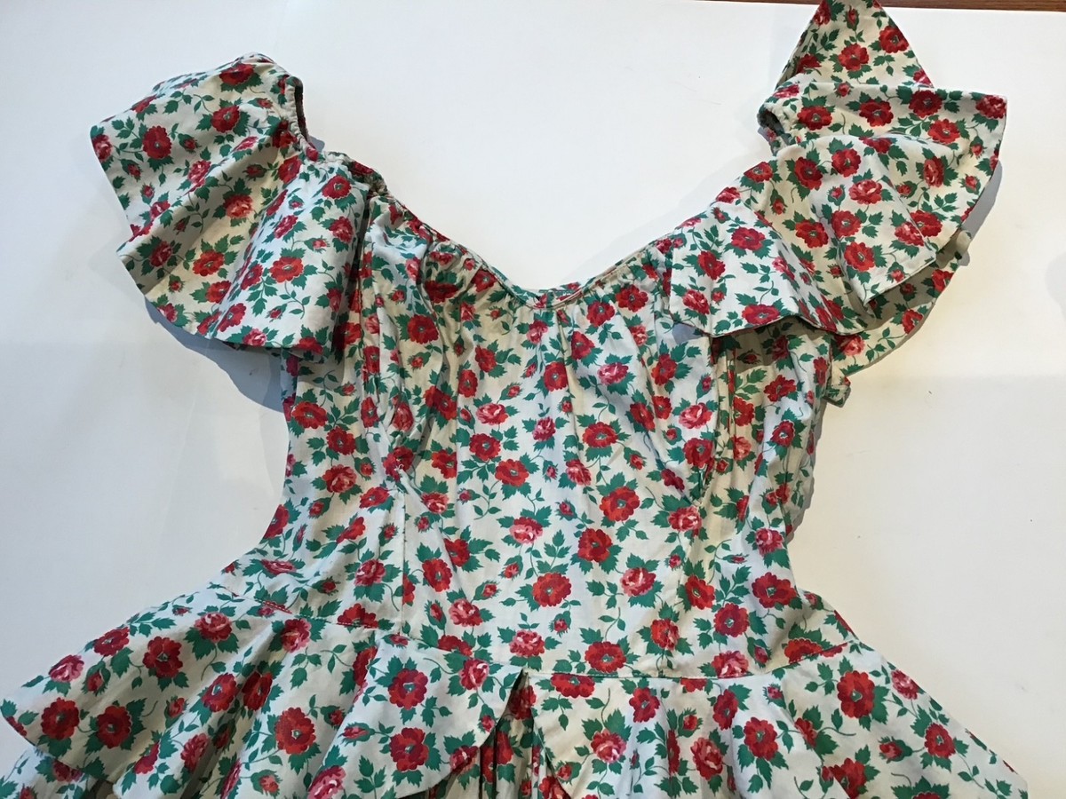 Vintage 1930's-40's Chintz Cotton Long Floral Dress Sz S View 5