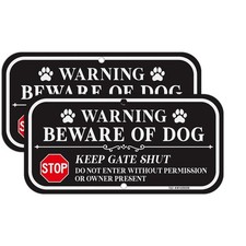 2 Pack Beware of Dog Sign Keep Gate Shut Do Not Enter Sign 12 x 6" Rust Free