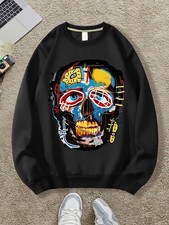 Men's Casual Graphic Sweatshirt - Loose Fit Round Neck Pullover with Abstract Sk