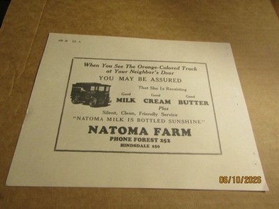 Vintage Natoma Farm Hinsdale Silent Friendly Service Divco Milk Truck Add 1929