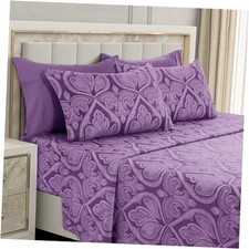 LUX D cor Paisley Sheet Set   6 Piece Ultra-Soft Microfiber King Paisley Purple