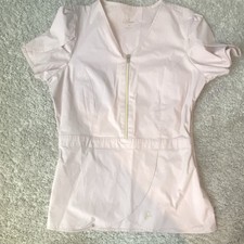 Jaanuu Women's Light Pink Solid Scrub Top Size M Zipper Front Medical Uniform