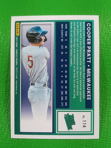 2025 Panini Donruss Cooper Pratt SP Rated Prospect Holo RED & BLUE #114 Brewers⚾ - Picture 6 of 7