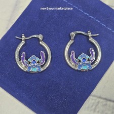 Disney Stitch Girl's Silver-Plated Enamel Hoop Earrings