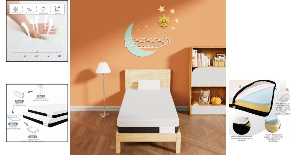 Matratze 90x200cm Memory Foam Kaltschaum 7-Zonen H2/H3 - Bild 2 von 4