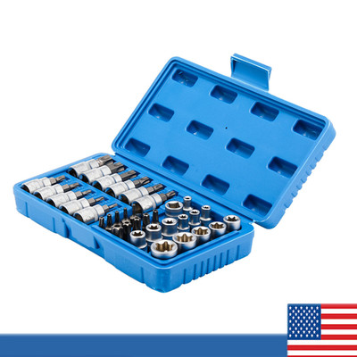34pcs Torx Star Sockets & Bit Set Male Female E-torx Security Bits 3/8 Drive P