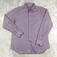 Canali Italy Cotton Dress Shirt Micro Check Purple White Men  s 43 17 Formal Wear