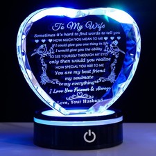 Romantic LED Base Gifts for Wife - Crystal Keepsake, Anniversary & Birthday Idea