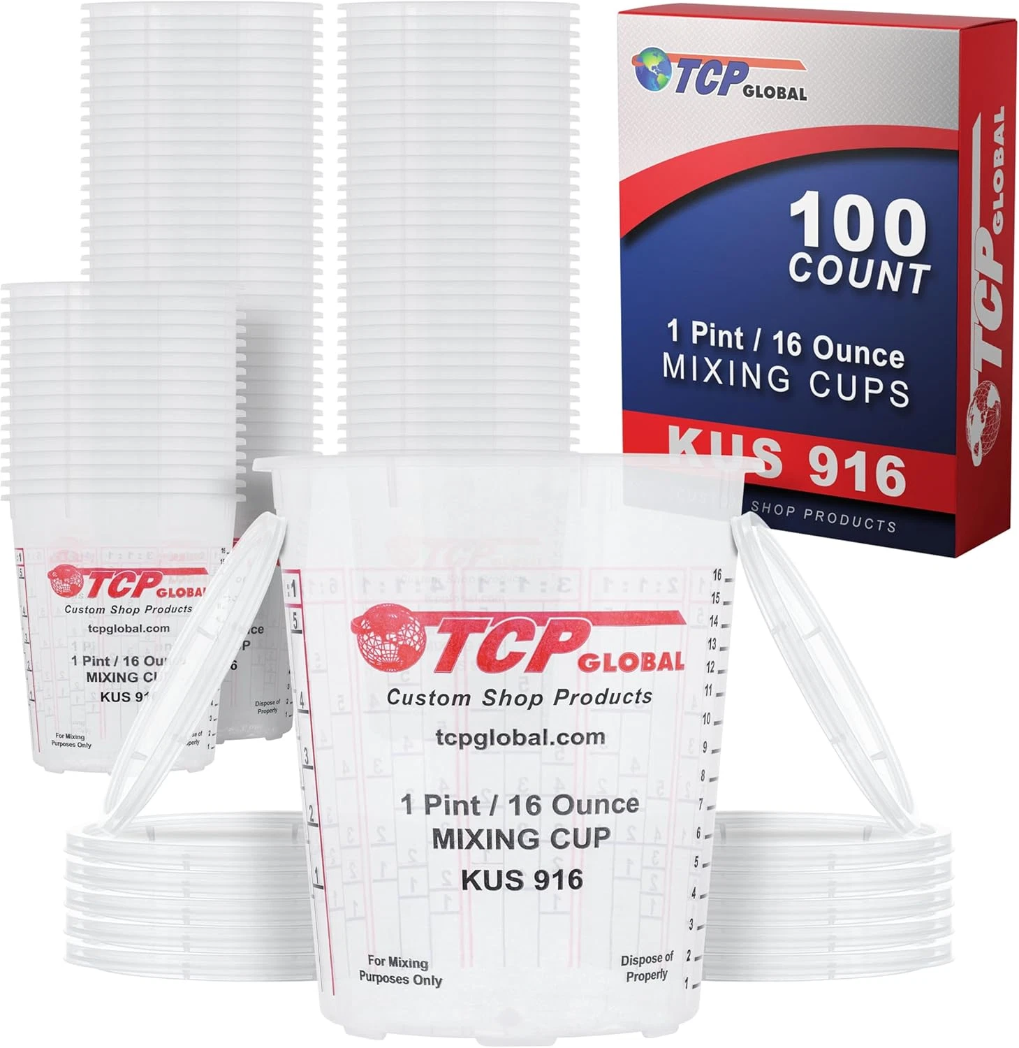 16-Ounce Paint Mixing Cups - 100 Pack of Disposable & Reusable Measuring Cups
