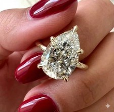 1CT Pear Cut Lab Created Diamond Solitaire Wedding Ring 14k Yellow Gold Finish