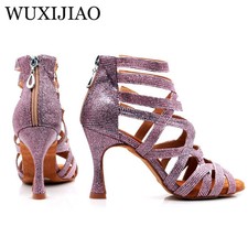 New Latin Dance Shoes Glitter Fabric Salsa High Heel Women Ballroom Dance Boots