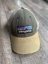 Patagonia Fitz Roy Green and Tan Trucker Hat Embroidered Box Logo