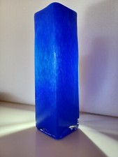 Cobalt Blue Hand Blown Speckled Glass Vase 11 by 3 Inches Rectangular