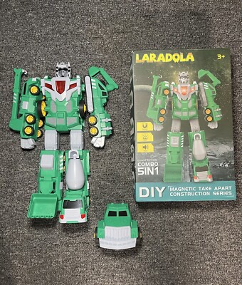 LARADOLA 5 in 1 CONSTRUCTION TRANSFORM ROBOT with Lights & Sounds NEW