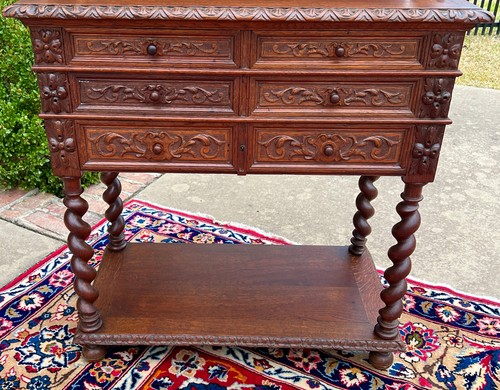 Antique French Buffet Server Sideboard PETITE Silver Chest Oak Drawers 3Tier 19C - Picture 20 of 23